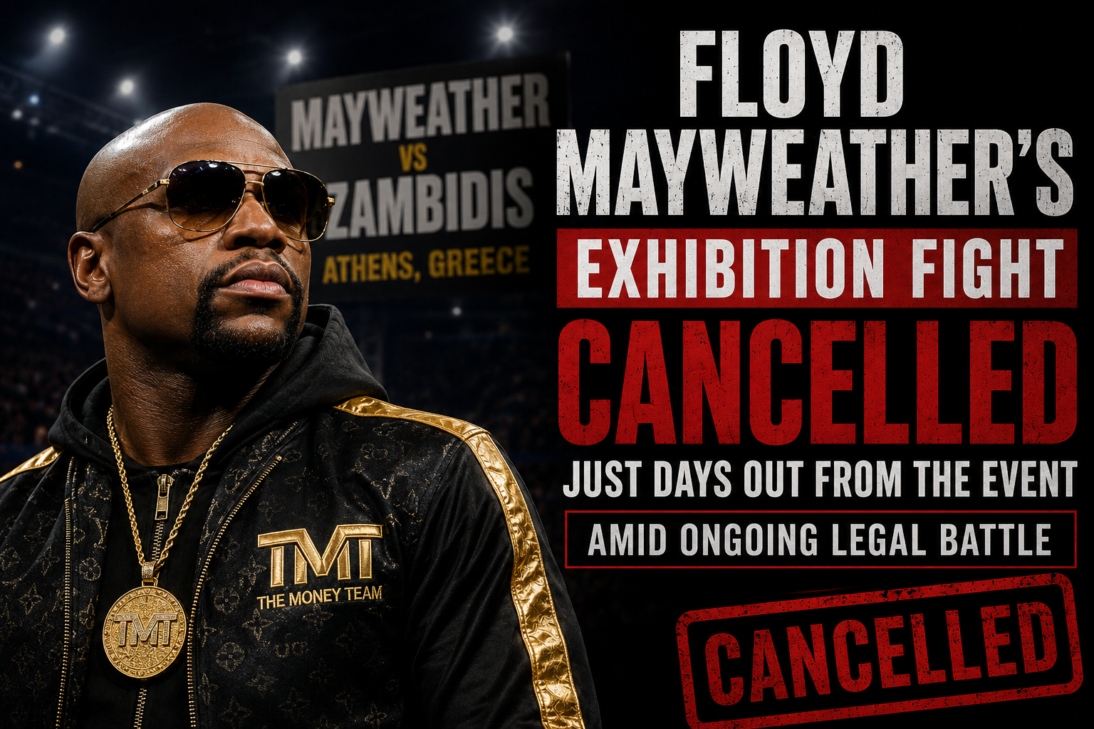 Floyd Mayweather poses during a press event ahead of his cancelled exhibition bout with Mike Zambidis in Athens, Greece.