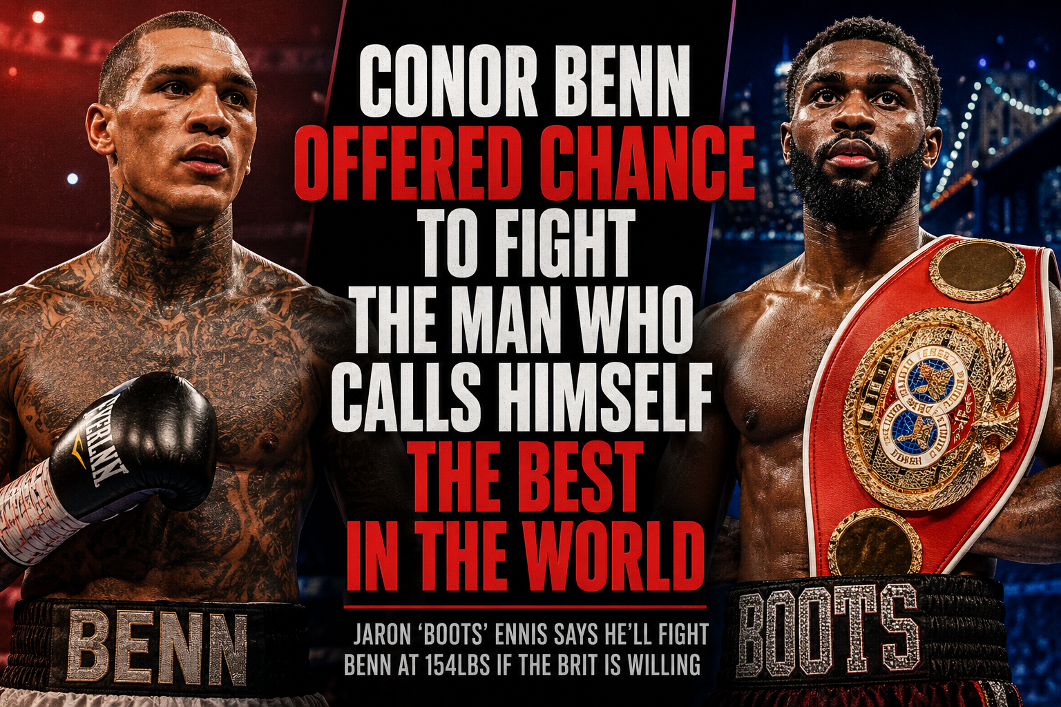 Conor Benn celebrates victory after his catchweight win as Jaron Boots Ennis prepares for a world title fight in Brooklyn.