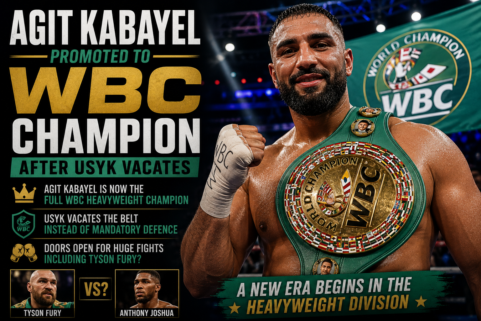 Agit Kabayel celebrates with the WBC heavyweight championship belt after being recognised as the division’s full world champion.